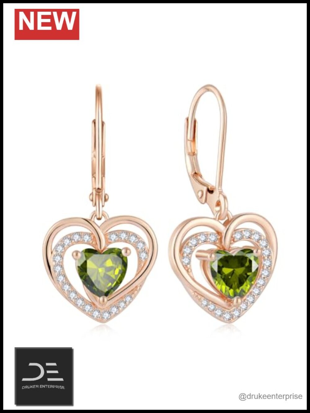 925 Sterling Silver Heart Birthstone Dangle Leverback Earrings Rose Gold Plated